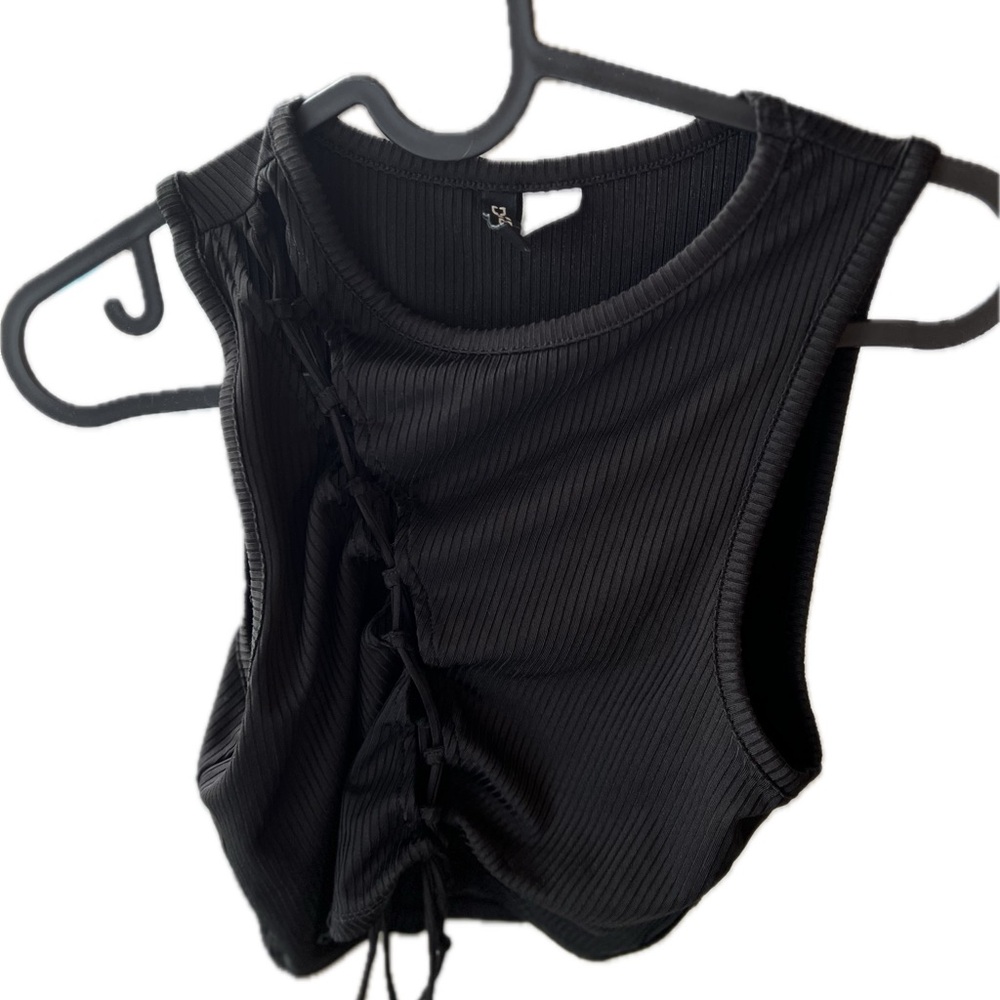 Divided Black Ribbed Knit Top